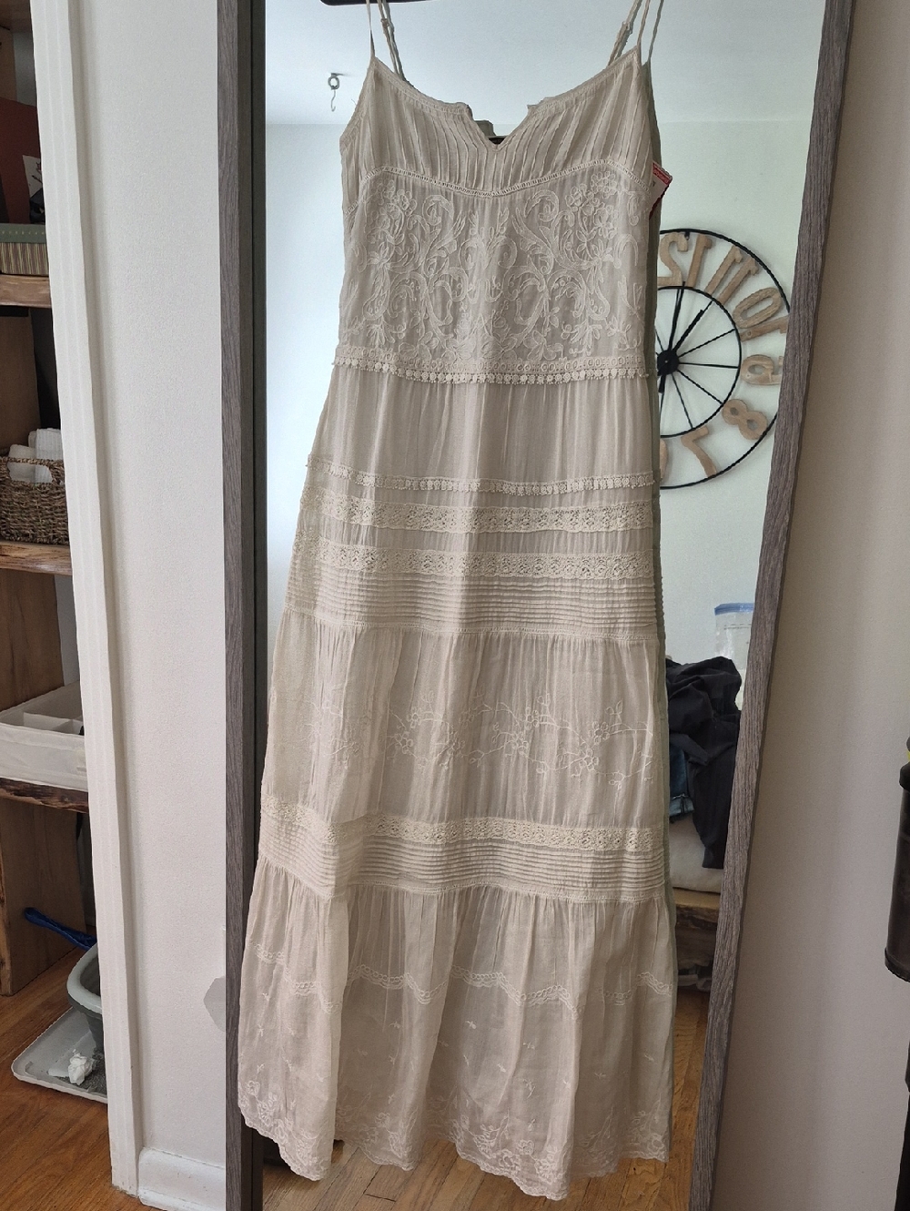 Massimo Dutti Cream Lace Tiered Maxi Dress